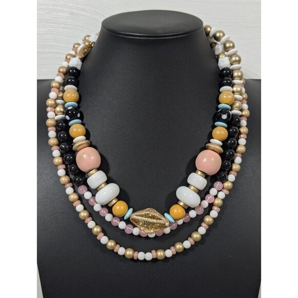 Plunder Jewelry - Plunder Chunky Boho Bead Black White Pink Multi Strand Layer Statement Necklace